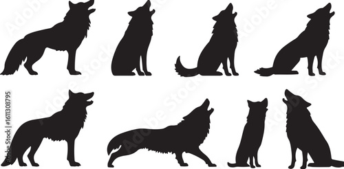 Wolf Silhouette Howling Pack Vector Image Stock Illustration
