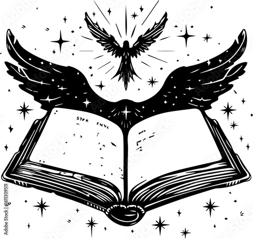 Magic Grimoire Vector Illustration in Black and White