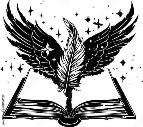 Magic Grimoire Vector Illustration in Black and White