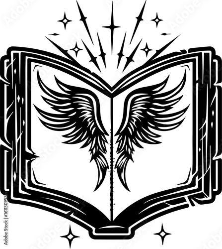 Magic Grimoire Vector Illustration in Black and White
