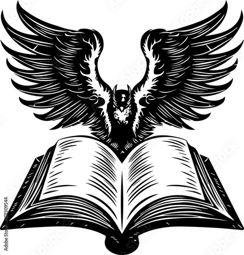 Magic Grimoire Vector Illustration in Black and White