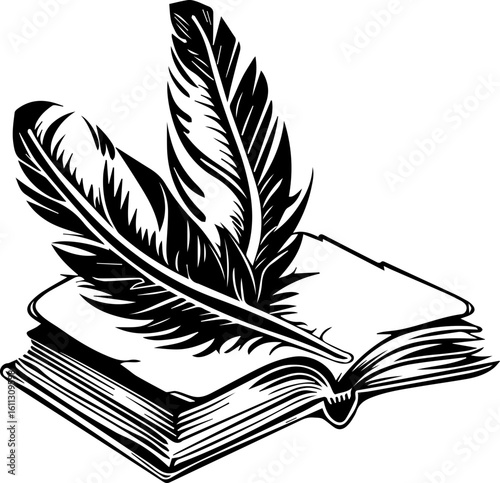 Magic Grimoire Vector Illustration in Black and White