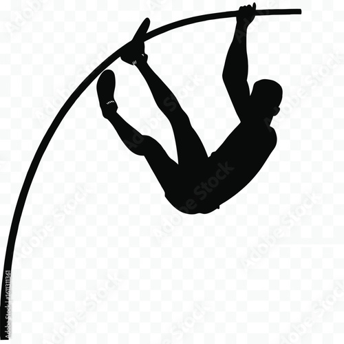 Silhouette of a Pole Vaulter Gripping the Vaulting Pole Mid Vault with Determination and Athleticism Captured in Dark Monochromatic Style