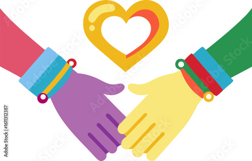 Two hands showing off matching bracelets symbolizing first love and friendship