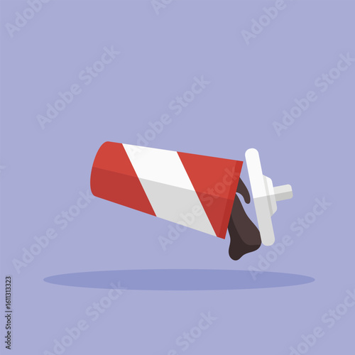 flat design of a glass of soda that fell. a spilled soda drink with a blue background. a spilled soft drink