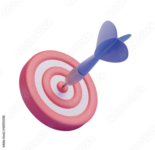 3D Render:  Purple Dart Striking Pink Target, Success Concept, Modern Minimalist Style, Achievement Illustration.