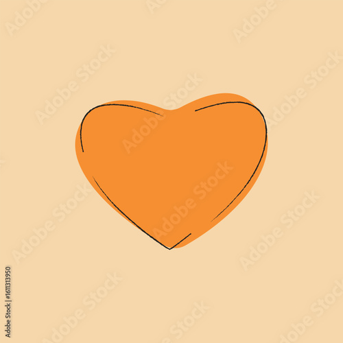 Minimalist abstract orange heart in line art style