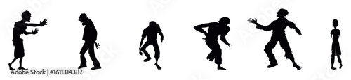Silhouetted Zombie Crowd Walking in Various Poses for Halloween Designs. vector illustration