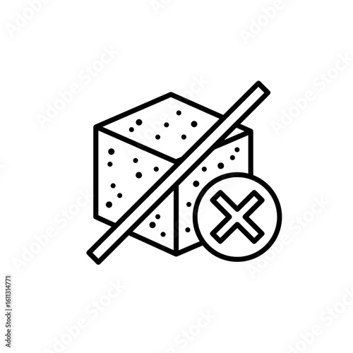 Sugar cube with prohibition sign in minimal line art style   