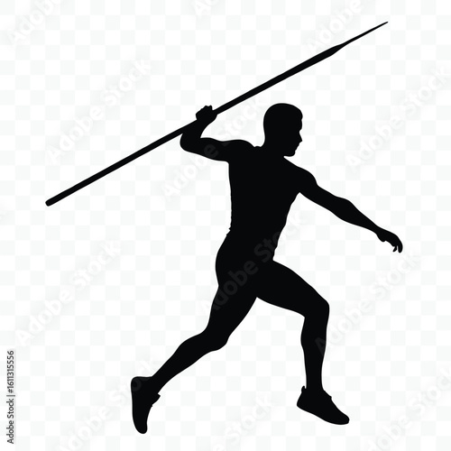 Silhouette of Javelin Thrower Mid Throw Against a White Background Depicting Strength