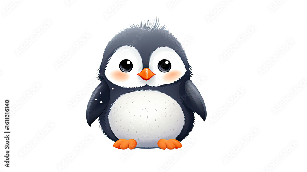 Obraz premium Cute penguin illustration with charming solo penguin design in winter theme isolated on white background