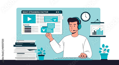 Man Optimizing Seo Ranking With Checklist On His Desk