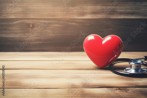 Red heart and stethoscope symbolize cardiovascular health, highlighting importance of heart checkups and healthy lifestyle choices