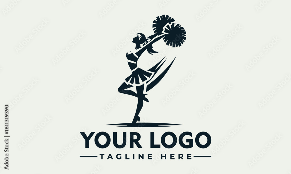 Fototapeta premium Dynamic silhouette of a majorette gracefully twirling pom-poms, a logo design.