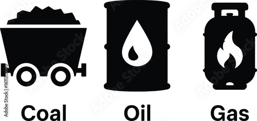 fuels coal oil gas energy resources power generation fuel types natural resources icon set silhouette