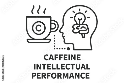 Caffeine boost intellectual performance concept. Coffee cup stimulating brain. Creative idea light bulb. Mental health stimulant for productivity, energy and thinking vector icon.