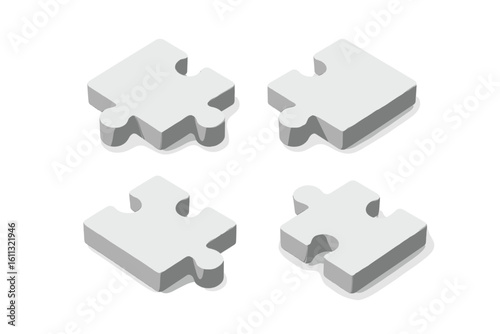 3D jigsaw puzzle pieces isometric vector. Business concept of teamwork, connection, solution, and strategy. Metaphor for problem-solving, partnership, and collaboration.