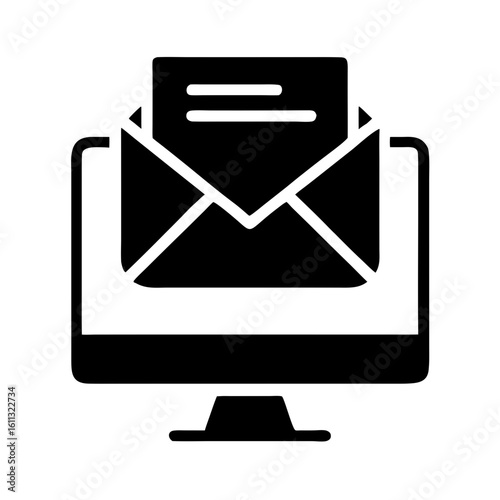 Envelope with Computer Monitor Solid Icon for Email, Communication, and Technology Concepts

