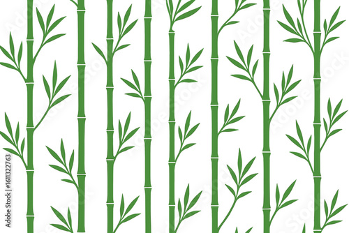 Green bamboo seamless pattern vector illustration. Japanese or Chinese style natural background with plant stalks and leaves. Oriental zen garden texture for wallpaper.