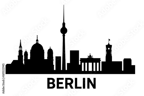 Berlin city skyline silhouette vector illustration. Famous landmarks and architecture of Germany. Travel and tourism concept with Brandenburg Gate and TV Tower icon for design.