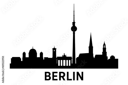 Berlin city skyline silhouette vector illustration. Germany capital landmark collection. Travel Europe tourism concept. Urban cityscape with Brandenburg Gate and TV Tower icon.