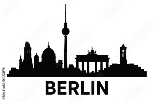 Berlin Germany city skyline silhouette vector illustration. Cityscape with landmarks Brandenburg Gate, TV Tower. European capital travel and tourism concept graphic icon.