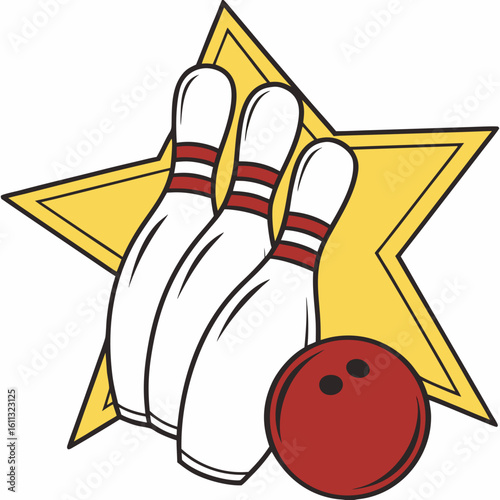 Bowling pins and ball with star background vector illustration for bowling alley and sports design