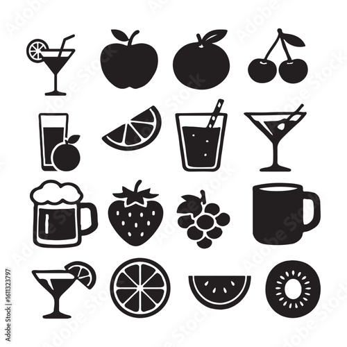 Fruit and Drink Combo Silhouette Set