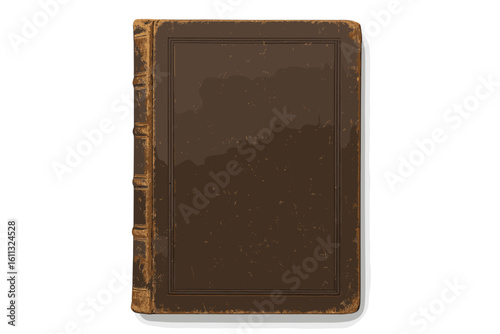 Realistic old book cover vector illustration. Vintage brown leather texture background. Antique diary or journal isolated on white for design. Retro history concept book.