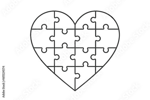 Heart shaped jigsaw puzzle line icon. Love, romance, relationship concept. Health care, cardiology and charity symbol. Teamwork, unity and connection metaphor. Vector.