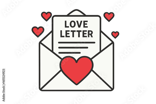 Love letter vector illustration. Romantic message in envelope icon. Valentines day greeting card. Heart symbol of passion and affection. Mail communication concept for lovers.
