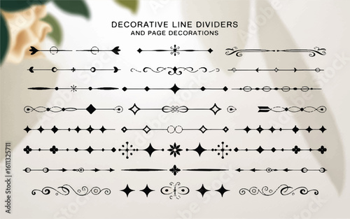 Elegant black decorative line dividers and text separators. Vector border design elements set.