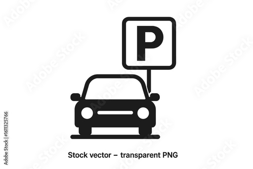 Car parking icon with P letter sign. Roadside vehicle park area symbol. Auto parking lot or traffic zone pictogram. Transportation service for driver. Vector graphic.