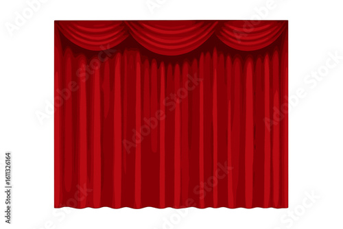 Red curtain background. Closed mockup banner of luxury theatre curtains on stage. Realistic vector illustration for show, performance, ceremony or presentation.
