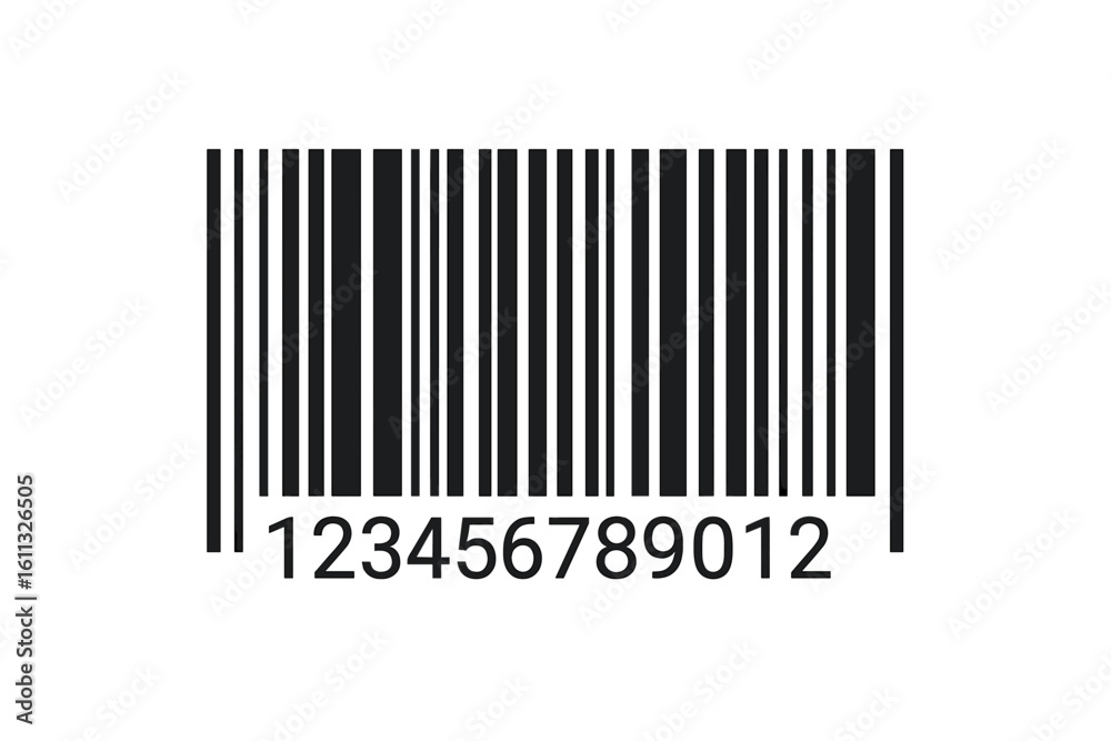 Simple barcode vector icon. Universal product code for scanning. Retail business concept for price, sale, purchase, and identification. Commercial tag label symbol graphic. Simple barcode vector icon. Universal product code for scanning. Retail business concept for price, sale, purchase, and identification. Commercial tag label symbol graphic.