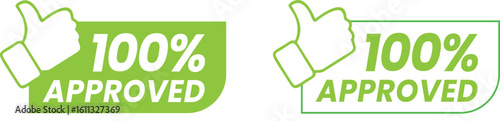 100% Approved PNG Logo, icon, 100 percent approved thumbs up icon label set vector, Clean, minimal, and bold style ideal for print or digital media