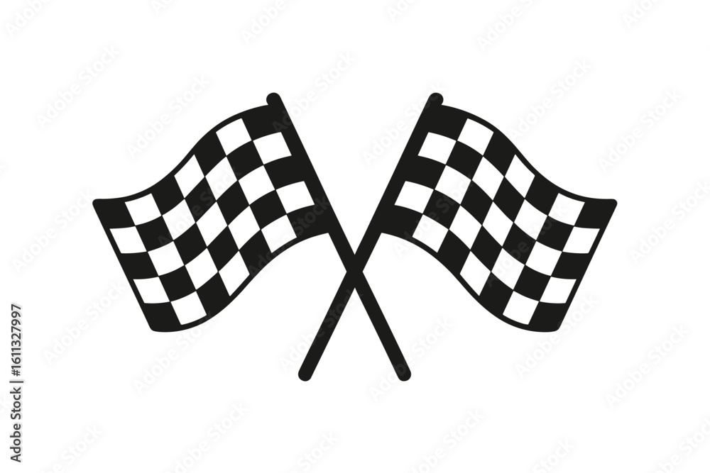Fototapeta premium Crossed checkered racing flag icon. Finish and start line symbol for motor sport. Car, motorbike competition. Chequered flag for speed rally. Vector illustration sign.