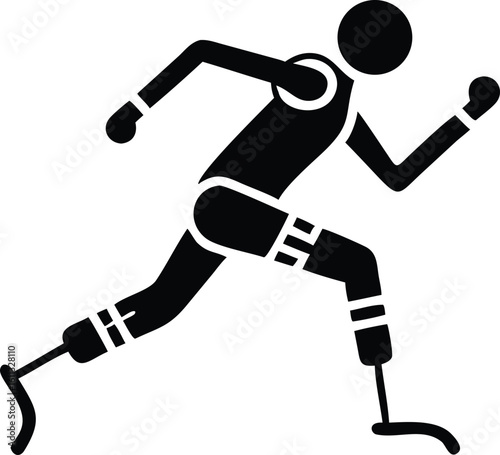 Silhouette of a Disabled Athlete with Prosthetic Legs Running Fast in a Race