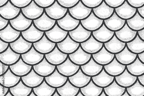 Hand drawn fish scales seamless pattern. Mermaid tail texture background. Black and white sketch illustration of dragon or reptile skin. Abstract scaly graphic vector.