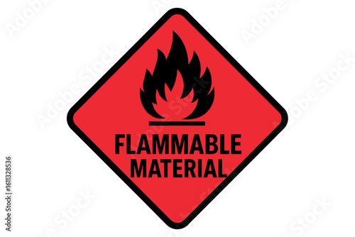 Flammable material warning sign vector illustration. Hazard safety symbol with fire icon for dangerous goods. Danger alert for combustible liquids, gases, and solids.