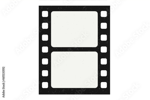 Film strip frame template with empty slots. Retro cinema tape with grunge grain texture. Old movie reel negative for photography or collage. Vintage memories vector illustration.