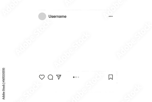 Instagram post template vector. Social media frame mockup for feed and carousel posts. Modern UI with like, comment, and share icons. App interface design element.