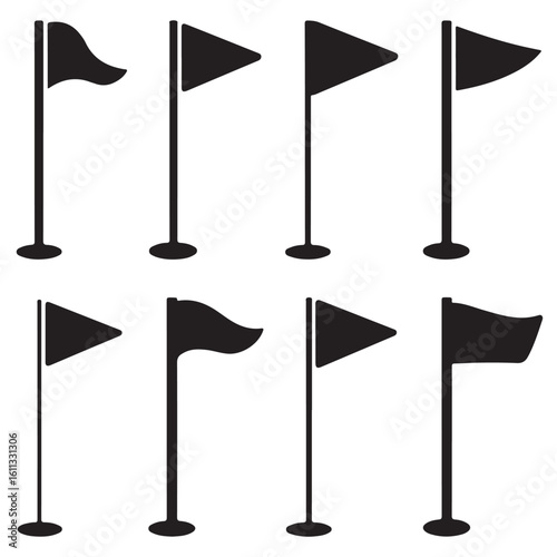 BLACK VECTOR VARIOUS golf flag icon silhouettes

