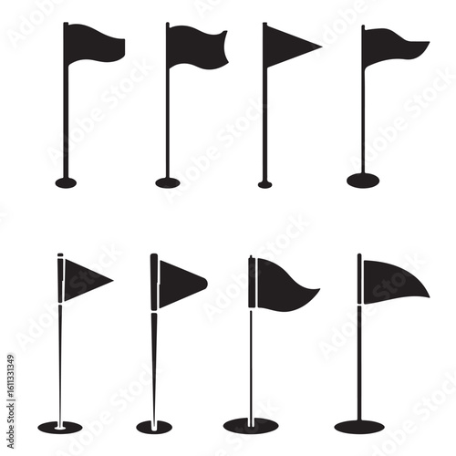 BLACK VECTOR VARIOUS golf flag icon silhouettes
