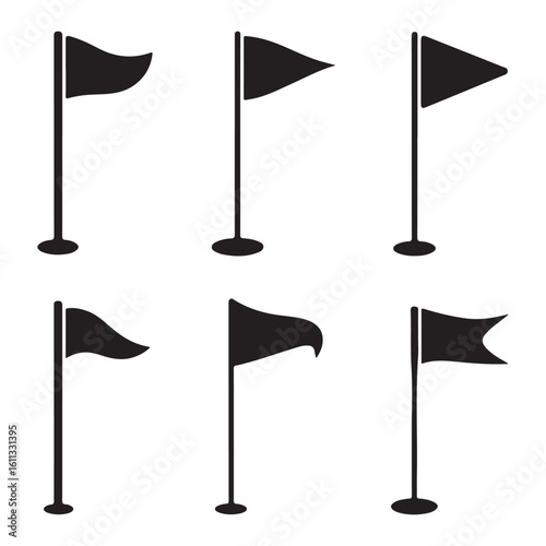 BLACK VECTOR VARIOUS golf flag icon silhouettes
