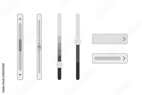 Vector UI elements set for web and app. Scroll bar, slider, and progress bar. User interface GUI kit with navigation button and scrolling widget for interaction design.