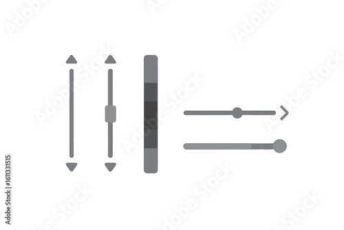 UI scroll bars and slider elements kit. Modern user interface design set with progress bar, navigation widget, and control buttons for web, app, or software development.