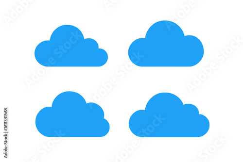 Set of blue cloud icons for weather forecast. Simple flat vector sign for cloud computing, data storage, network technology. Sky symbol illustration for web design.