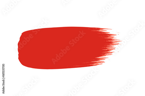 Red paint brush stroke isolated on white background. Abstract art smear, acrylic ink texture. Graphic design element, grunge banner shape. Artistic hand drawn splash.