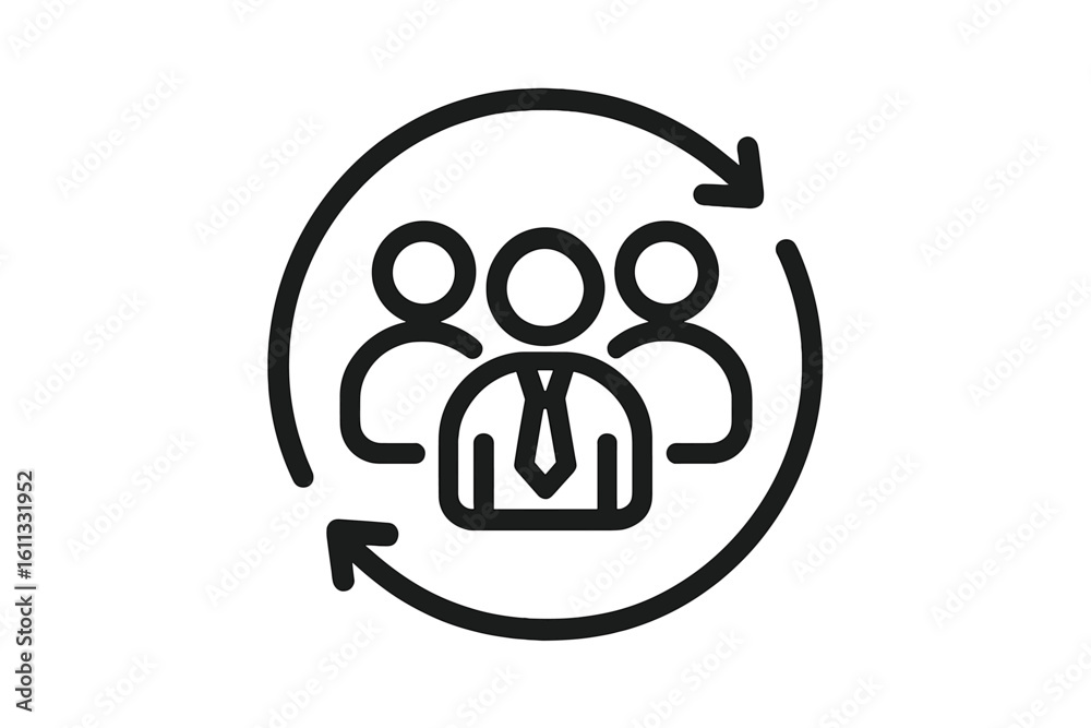 Team management and customer relationship cycle line icon. Staff retention, employee engagement, and group workflow concept. Human resources vector illustration. Team management and customer relationship cycle line icon. Staff retention, employee engagement, and group workflow concept. Human resources vector illustration.